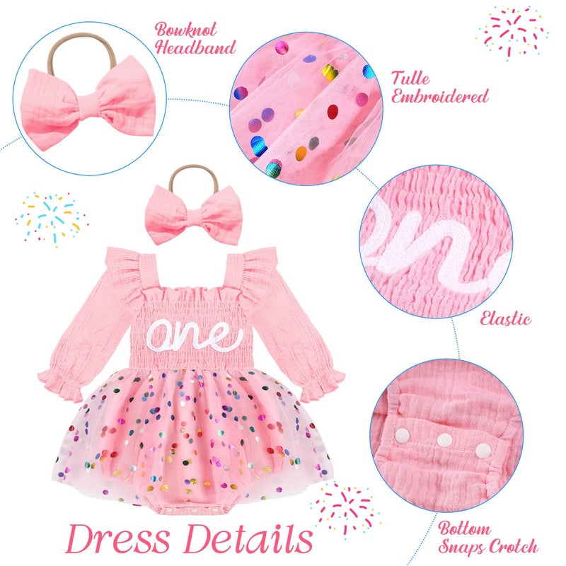 HONGTEYA Baby Girl 1st Birthday Outfit First Birthday Gifts Long Sleeve Tulle Dress One Year Old Bodysuit Clothes - Image 4