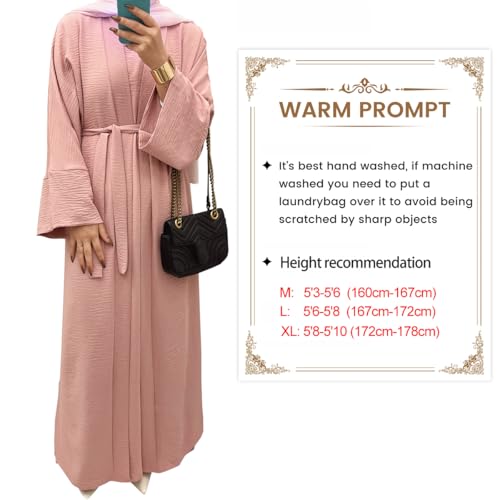 khalat 2PCS Women's Muslim Dresses Abaya Islamic Dubai Prayer Dress Robe Long Cardigan Maxi Dress Pink - Image 3