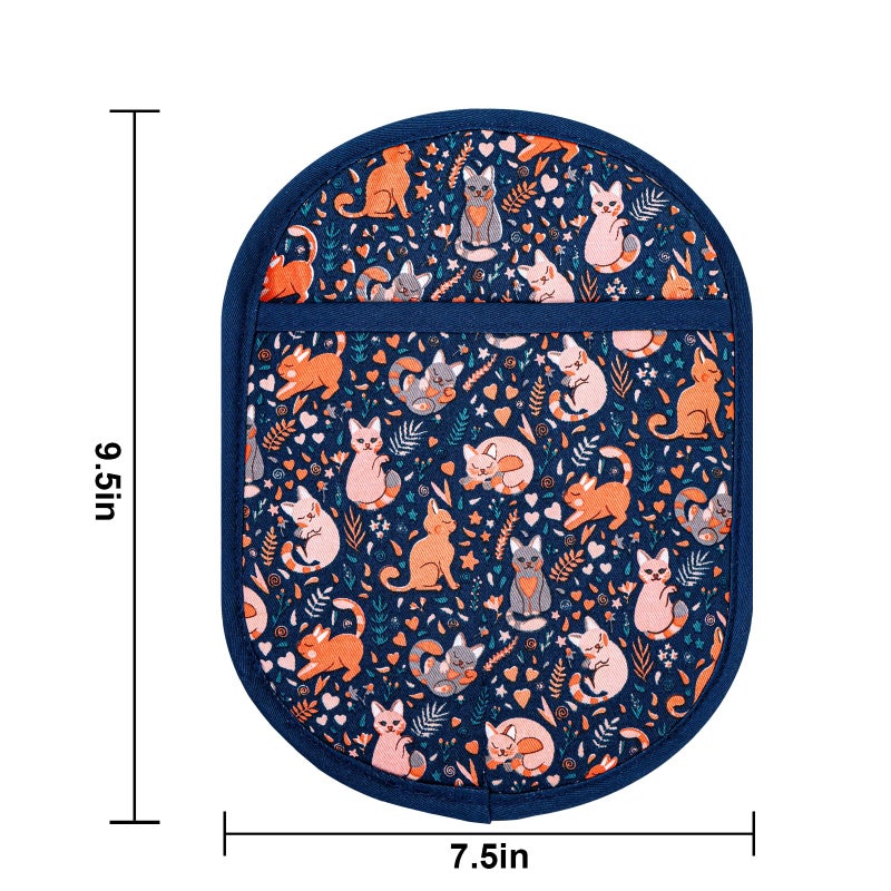 RED LMLDETA Pot Holders Set of 2 with Transparent Clear Silicone Shell and Nice Cat Flower Cotton Lining, Heat Resistant to 500 F Kitchen Oven Gloves Pot Holder for Cooking (Navy, Cat, Potholders) - Image 2