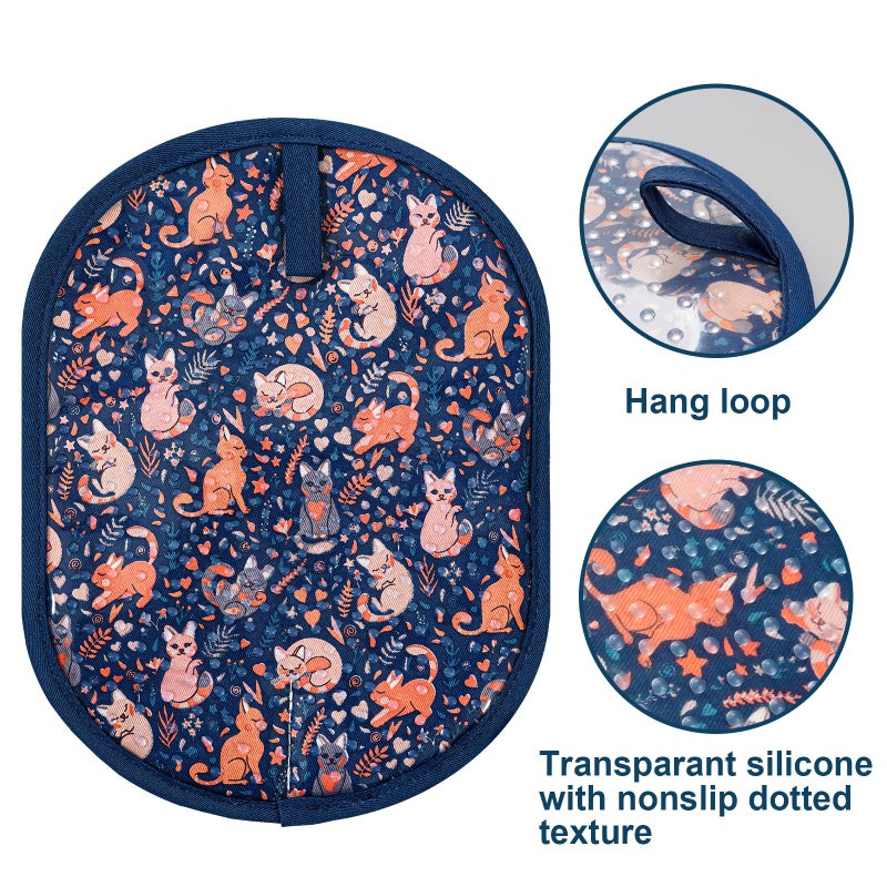 RED LMLDETA Pot Holders Set of 2 with Transparent Clear Silicone Shell and Nice Cat Flower Cotton Lining, Heat Resistant to 500 F Kitchen Oven Gloves Pot Holder for Cooking (Navy, Cat, Potholders) - Image 3