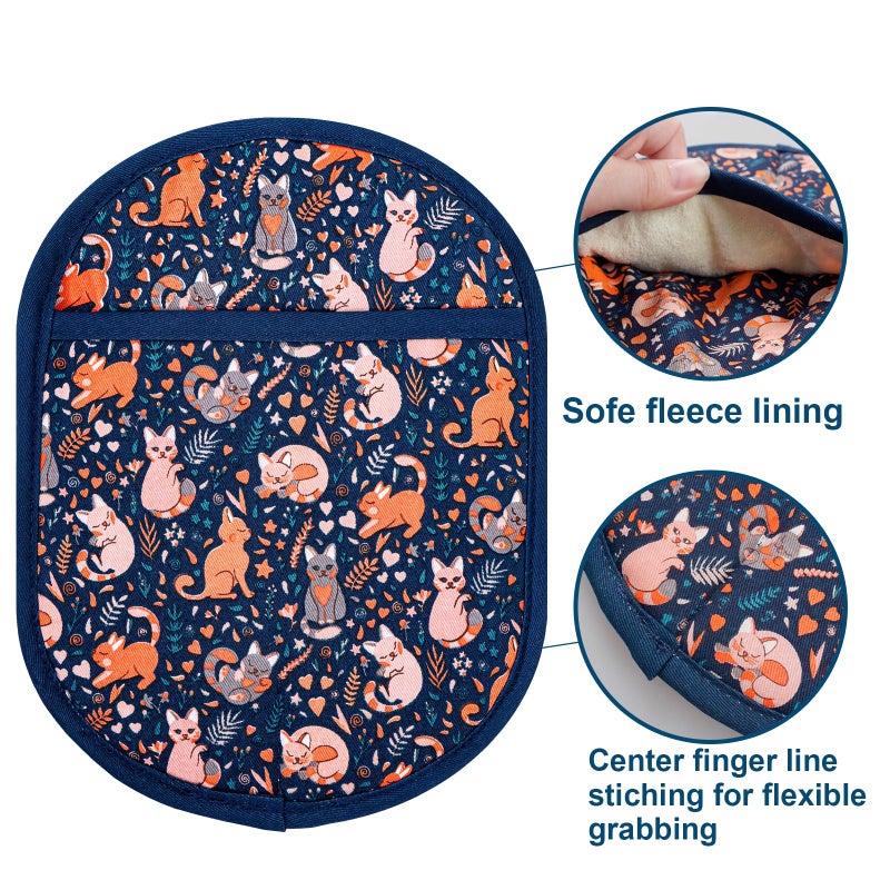 RED LMLDETA Pot Holders Set of 2 with Transparent Clear Silicone Shell and Nice Cat Flower Cotton Lining, Heat Resistant to 500 F Kitchen Oven Gloves Pot Holder for Cooking (Navy, Cat, Potholders) - Image 5