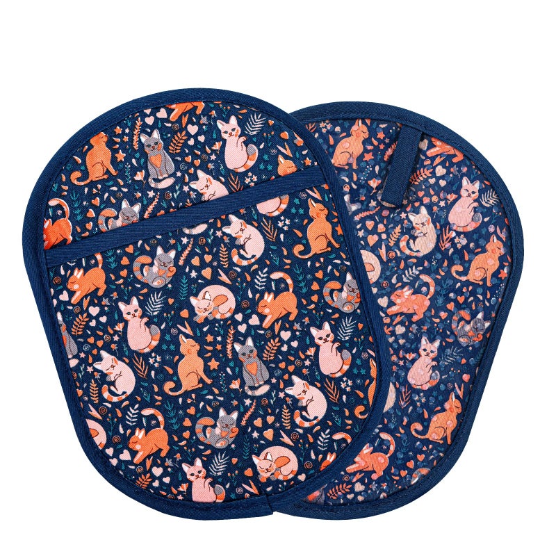 RED LMLDETA Pot Holders Set of 2 with Transparent Clear Silicone Shell and Nice Cat Flower Cotton Lining, Heat Resistant to 500 F Kitchen Oven Gloves Pot Holder for Cooking (Navy, Cat, Potholders) - Image 1