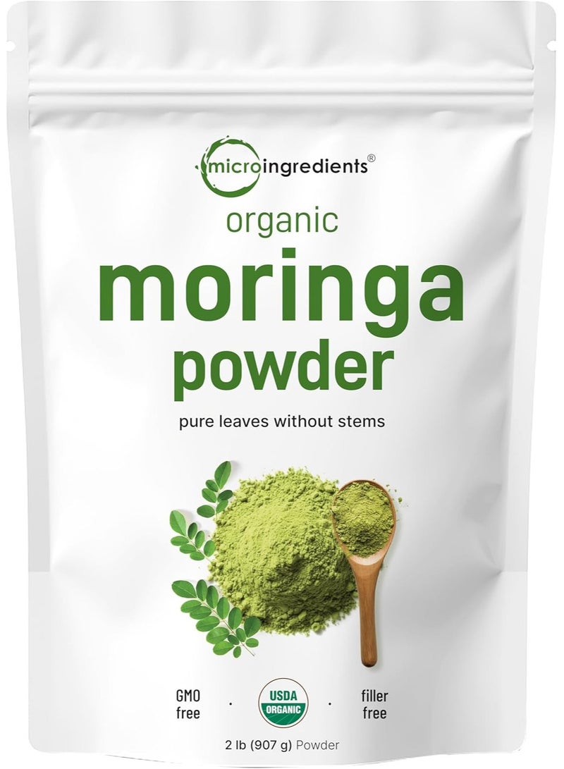 Micro Ingredients مسحوق أوراق المورينجا أوليفيرا العضوي للشعر، 2 رطل، غني بمضادات الأكسدة وفيتامين المناعة، أغذية خارقة رائعة لشاي المورينجا، مشروب المورينجا، مزروع في الهند، نباتي - Image 1