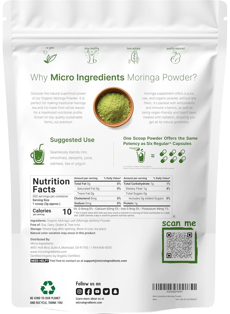 Micro Ingredients مسحوق أوراق المورينجا أوليفيرا العضوي للشعر، 2 رطل، غني بمضادات الأكسدة وفيتامين المناعة، أغذية خارقة رائعة لشاي المورينجا، مشروب المورينجا، مزروع في الهند، نباتي - Image 2