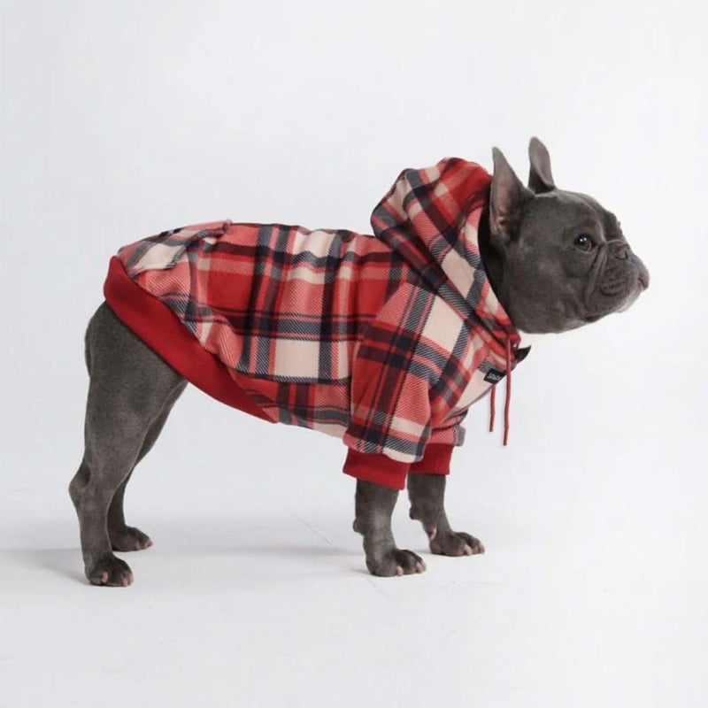 Spark Paws Dog Hoodie Premium Dog Sweater for Small Medium and Large Dogs Warm Outfits for French Bulldogs Pitbull Puppy Winter Jacket Alternative Red Plaid L - Image 2