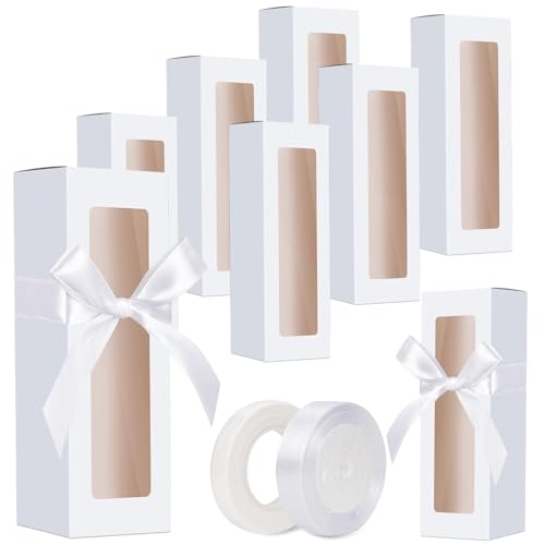 meiqidi 10 Pcs Tumbler Gift Box, Tumbler Boxes with Ribbon and Window, Large White Gift Box for 12oz/16oz/20oz Tumbler, 9.6x3.35x3.35 Inch - Image 1