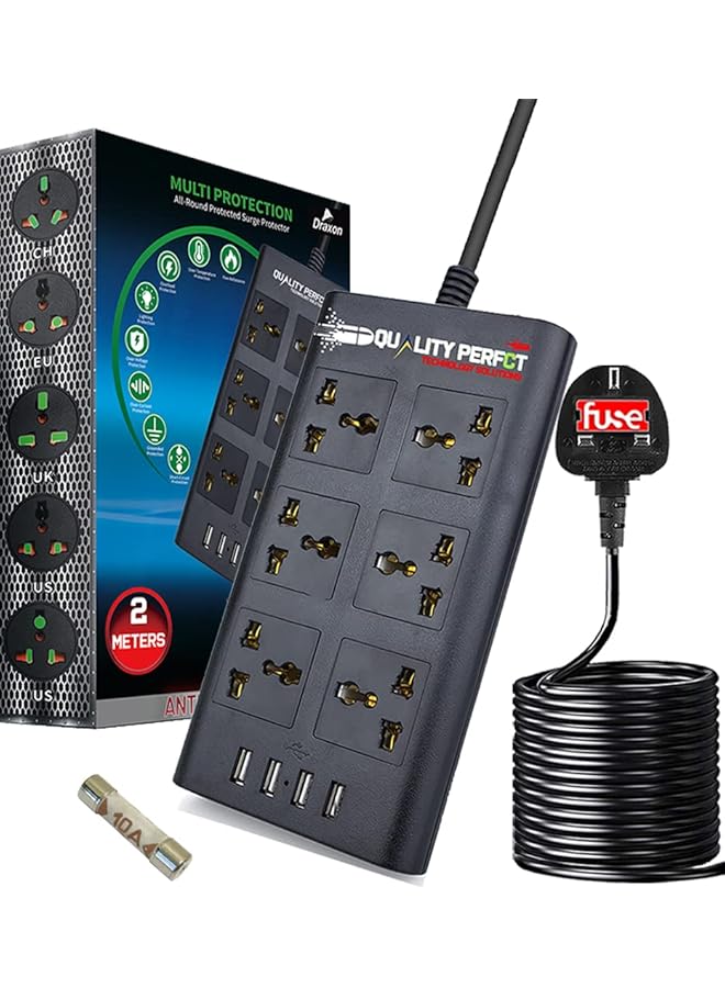 PROMASS Extension cord promass Antifire Socket, Ultra-Quality Heavy Housing Materials, 4 USB Outlets Ports, 6.6 ft - Ideal for Whole Home appliances (Pro Fire-Proof Safety Materials) (2 Meter) - Image 1