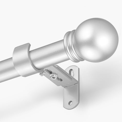 AMZSEVEN Curtain Rods for Windows 16 to 136 Inches, Curtain Rod Max Adjustable Length of 144 IN, 1" Diameter Drapery Rods Round Finials, Satin Silver, Pack of 1 - Image 1