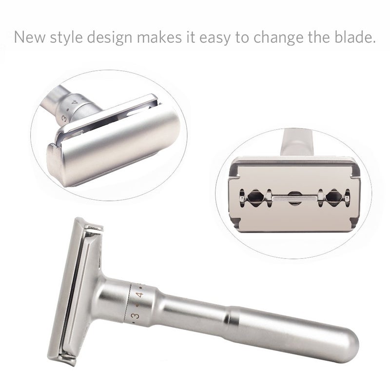 River Lake Travel Double Edge Safety Razor, River Lake RZ700 Long Handle Adjustable Classic Safety Shaver Razor (Razor with Protective Case and Stand) - Image 4