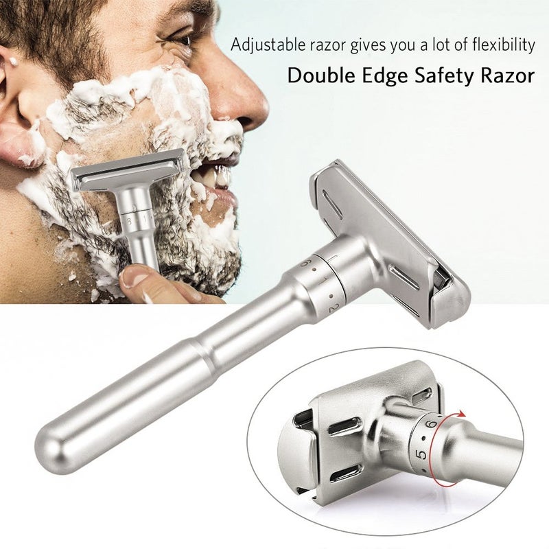 River Lake Travel Double Edge Safety Razor, River Lake RZ700 Long Handle Adjustable Classic Safety Shaver Razor (Razor with Protective Case and Stand) - Image 2
