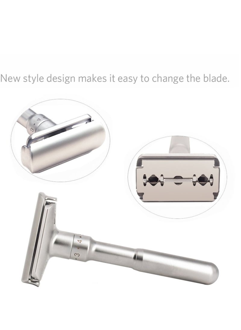 River Lake Travel Double Edge Safety Razor, River Lake RZ700 Long Handle Adjustable Classic Safety Shaver Razor (Razor with Protective Case and Stand)  - Image 2