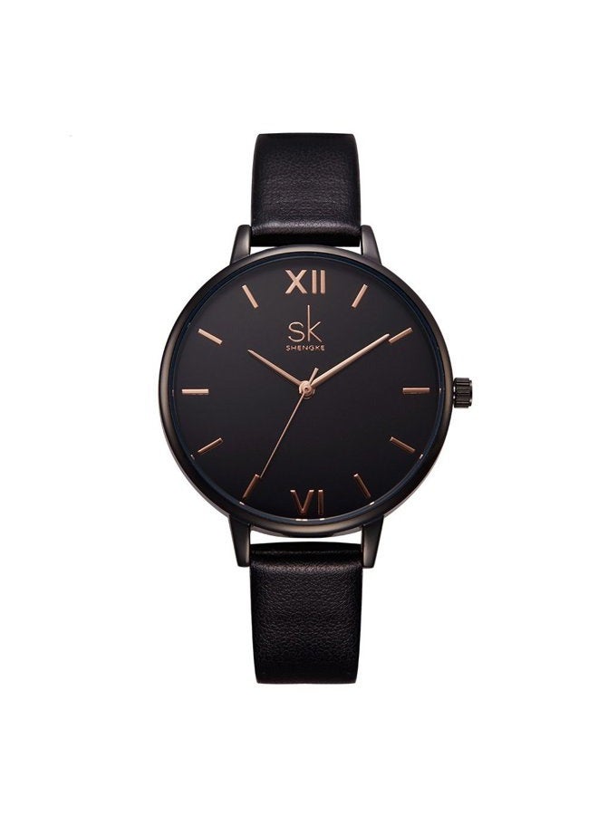 shengke Creative Simplicity Women Watch Genuine Leather Elegant Women Watches Ladies Business Wristwatch(Black), Black, 38 mm, Japanese - Image 1
