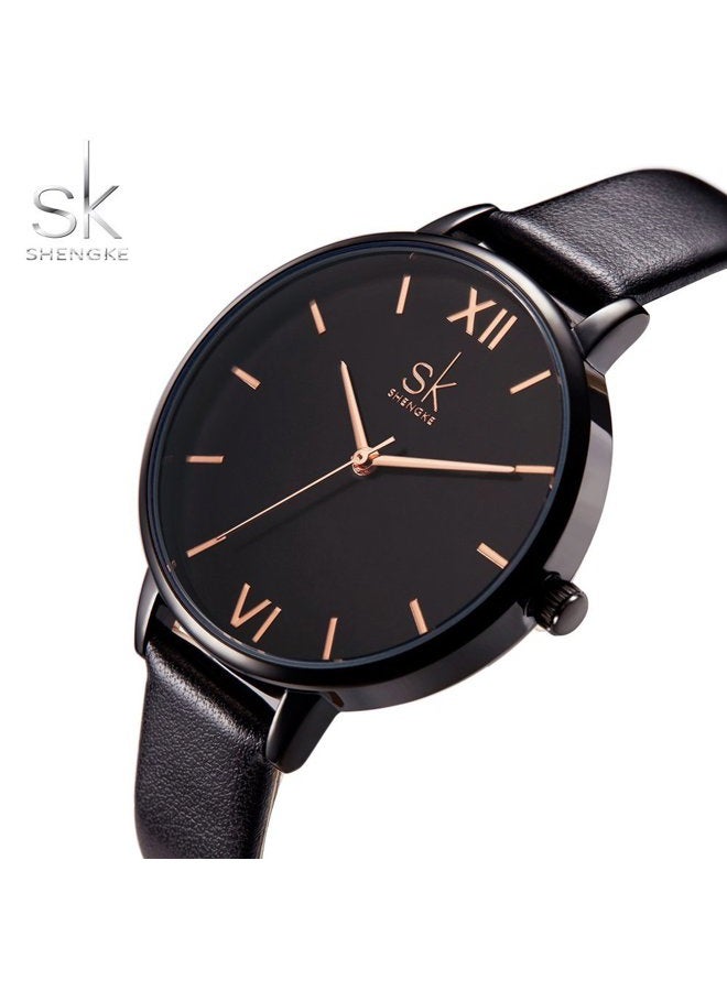 shengke Creative Simplicity Women Watch Genuine Leather Elegant Women Watches Ladies Business Wristwatch(Black), Black, 38 mm, Japanese - Image 3