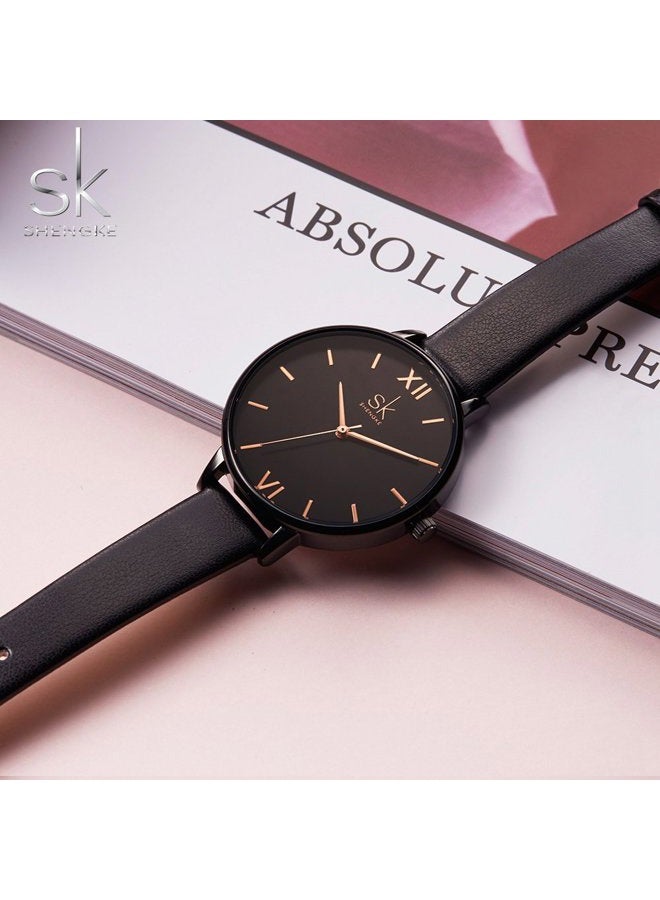 shengke Creative Simplicity Women Watch Genuine Leather Elegant Women Watches Ladies Business Wristwatch(Black), Black, 38 mm, Japanese - Image 5