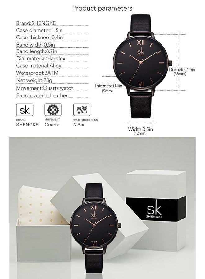 shengke Creative Simplicity Women Watch Genuine Leather Elegant Women Watches Ladies Business Wristwatch(Black), Black, 38 mm, Japanese - Image 4