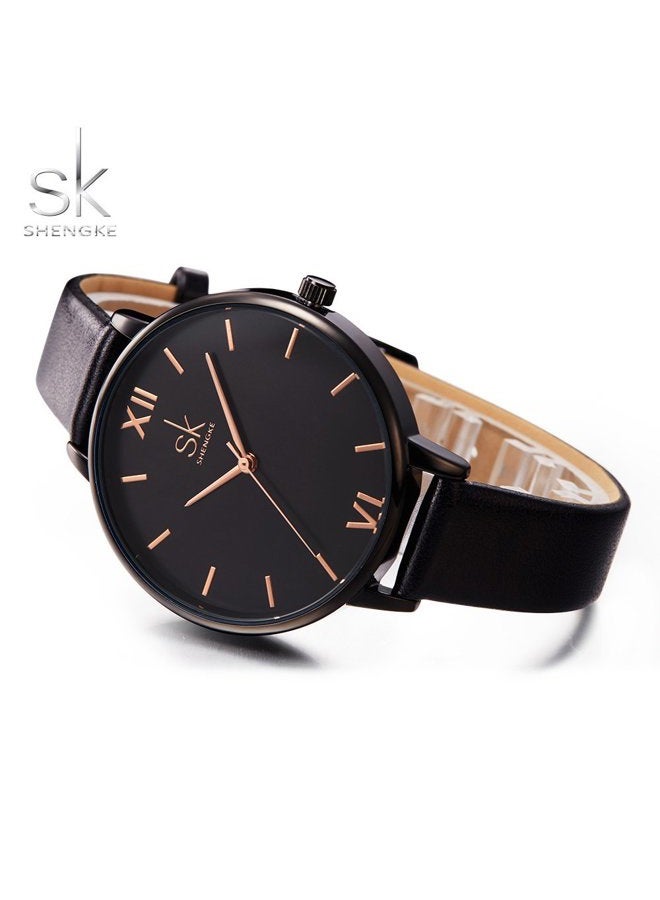 shengke Creative Simplicity Women Watch Genuine Leather Elegant Women Watches Ladies Business Wristwatch(Black), Black, 38 mm, Japanese - Image 2