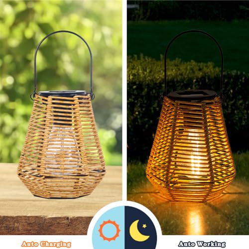 Venniy Solar Lanterns Outdoor Waterproof,Solar Lights for Outside Hanging Lights Outdoor Rattan Lantern Decoration for Garden, 2 Pack - Image 2