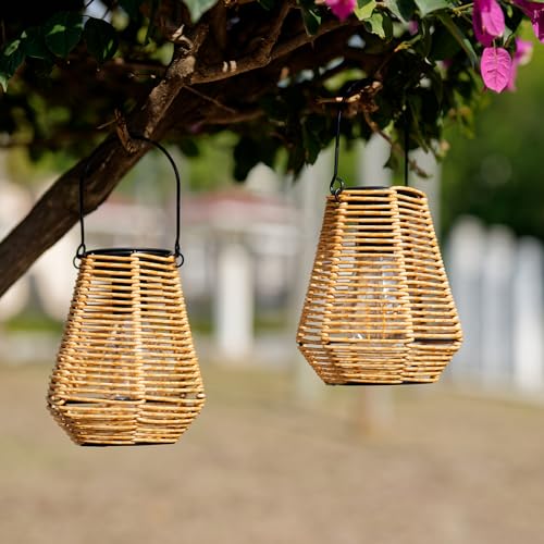Venniy Solar Lanterns Outdoor Waterproof,Solar Lights for Outside Hanging Lights Outdoor Rattan Lantern Decoration for Garden, 2 Pack - Image 5