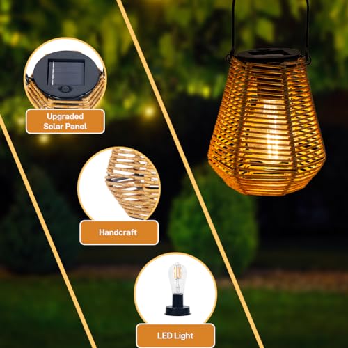 Venniy Solar Lanterns Outdoor Waterproof,Solar Lights for Outside Hanging Lights Outdoor Rattan Lantern Decoration for Garden, 2 Pack - Image 3