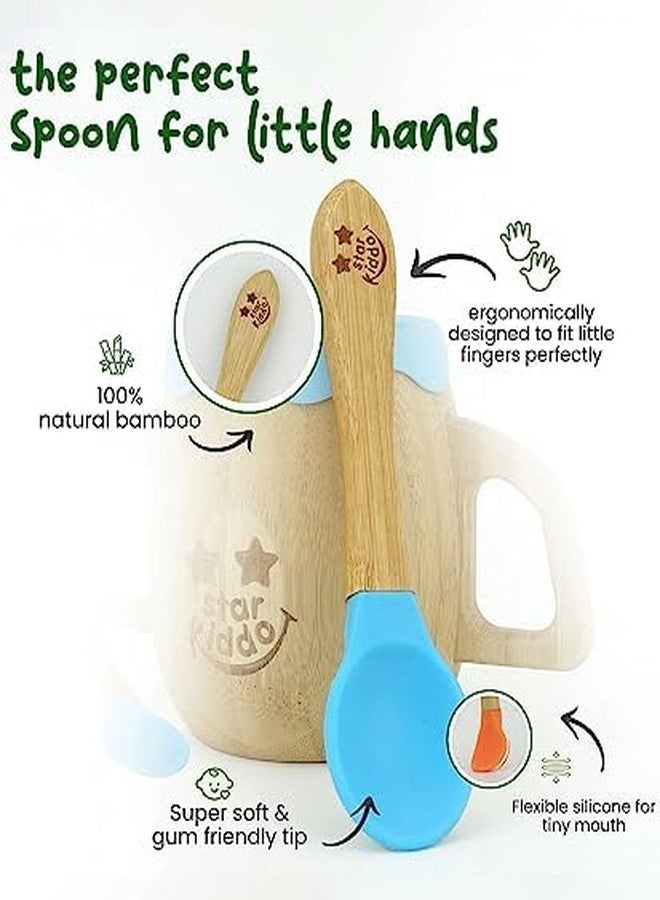StarKiddo® Crab Bamboo Suction Plate for Baby and Toddler with Adjustable Printed Bib and Weaning Spoon|BPA Free Non-Toxic | Baby-led weaning Supplies for Toddler Self-Feeding (Combo-Blue) - Image 5