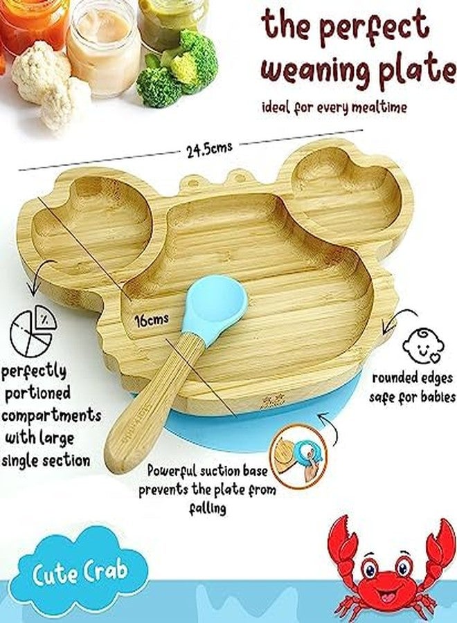 StarKiddo® Crab Bamboo Suction Plate for Baby and Toddler with Adjustable Printed Bib and Weaning Spoon|BPA Free Non-Toxic | Baby-led weaning Supplies for Toddler Self-Feeding (Combo-Blue) - Image 4