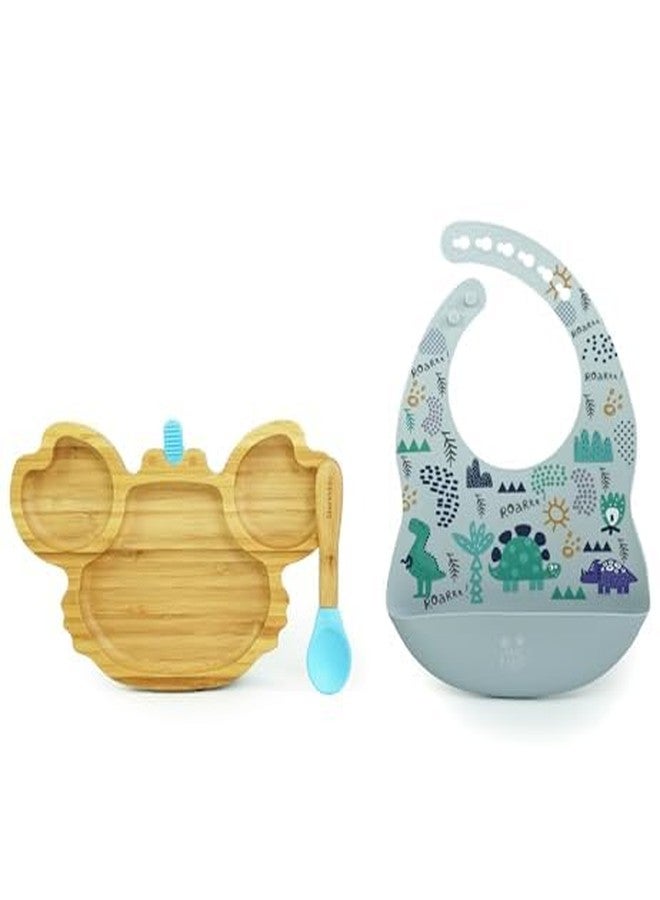 StarKiddo® Crab Bamboo Suction Plate for Baby and Toddler with Adjustable Printed Bib and Weaning Spoon|BPA Free Non-Toxic | Baby-led weaning Supplies for Toddler Self-Feeding (Combo-Blue) - Image 1
