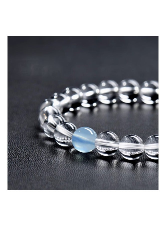 سوار من كريستال أبيض ثلجي طبيعي نقي + سوار من خرز الأكوامارين المحظوظ، سوار من العناصر المرطبة - Image 1