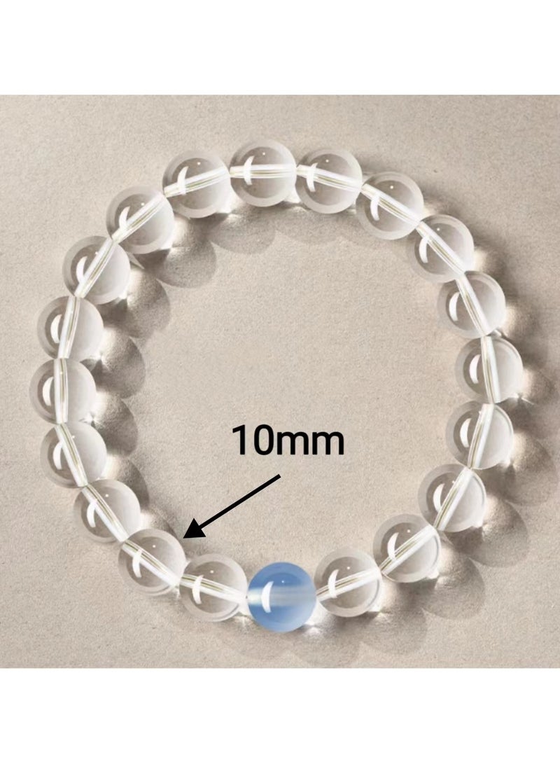 سوار من كريستال أبيض ثلجي طبيعي نقي + سوار من خرز الأكوامارين المحظوظ، سوار من العناصر المرطبة - Image 2