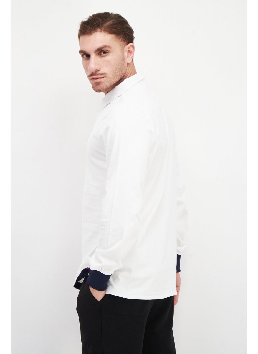 umbro Men Sportswear Fit Long Sleeves Training Polo Shirt, White Combo  - Image 3