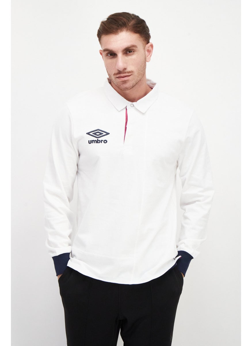 umbro Men Sportswear Fit Long Sleeves Training Polo Shirt, White Combo  - Image 1