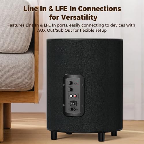 LITTOAK Powered Subwoofer, 6.5’’ Sub with DSP, Up to 100 Watts Home Theater Subwoofers, Down-Firing Subs, Class-D Amp, 40-250Hz, Low Pass dial, Phase Switch, Big Bass, Black - Image 4