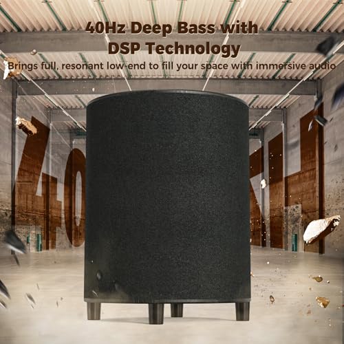 LITTOAK Powered Subwoofer, 6.5’’ Sub with DSP, Up to 100 Watts Home Theater Subwoofers, Down-Firing Subs, Class-D Amp, 40-250Hz, Low Pass dial, Phase Switch, Big Bass, Black - Image 3