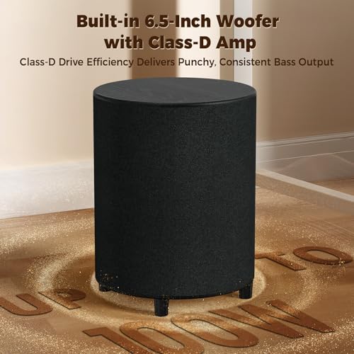 LITTOAK Powered Subwoofer, 6.5’’ Sub with DSP, Up to 100 Watts Home Theater Subwoofers, Down-Firing Subs, Class-D Amp, 40-250Hz, Low Pass dial, Phase Switch, Big Bass, Black - Image 2