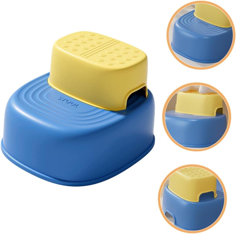 Bathroom Step Stool Non-Slip Dual-Layer Plastic Squatting Toilet Stool with Safety Footrest Blue and Yellow - Image 5