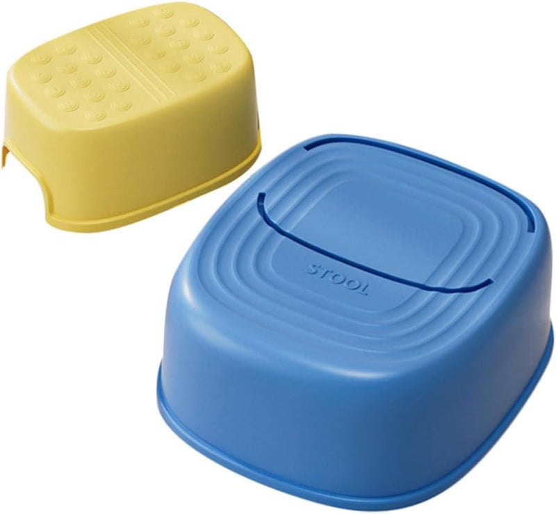 Bathroom Step Stool Non-Slip Dual-Layer Plastic Squatting Toilet Stool with Safety Footrest Blue and Yellow - Image 1