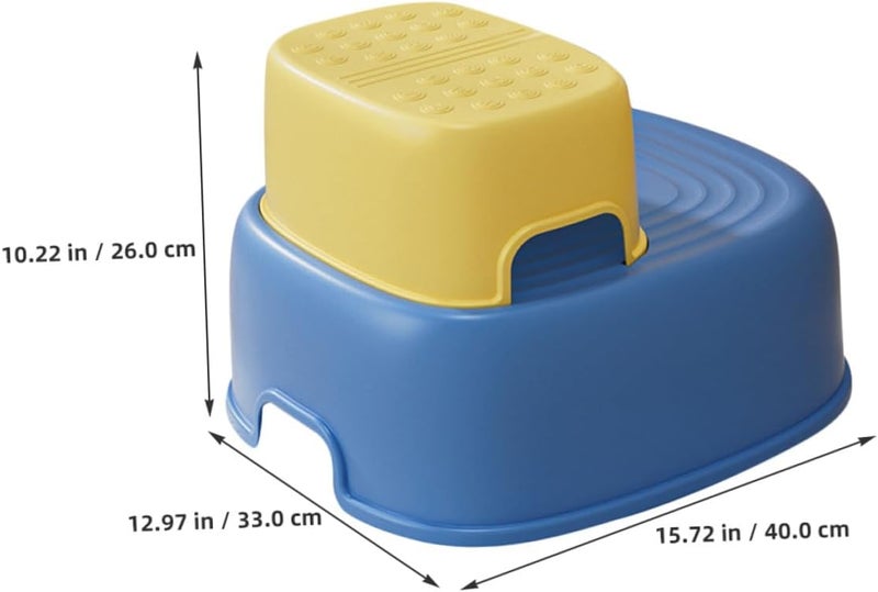Bathroom Step Stool Non-Slip Dual-Layer Plastic Squatting Toilet Stool with Safety Footrest Blue and Yellow - Image 2
