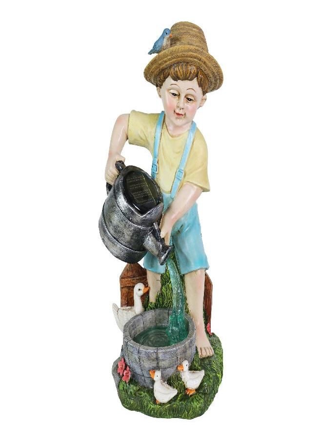 Exhart - Exhart Garden Sculpture, Solar Boy Garden Statue with Watering Can, LED Water, Outdoor Lawn and Yard Decoration, 6 x 6 x 12.5 Inch - Image 1
