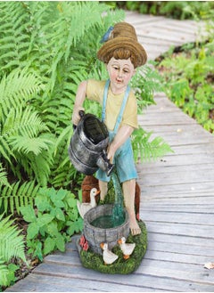 Exhart Garden Sculpture, Solar Boy Garden Statue with Watering Can, LED Water, Outdoor Lawn and Yard Decoration, 6 x 6 x 12.5 Inch