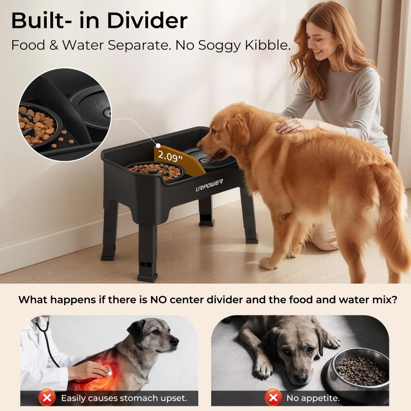 URPOWER Mess Proof Elevated Dog Bowls 4 Height Adjustable Raised Stand with No Spill Water Bowl and Slow Feeder Dog Bowls Non-Slip Food and Water Bowl Set for Small, Medium & Large Dogs - Image 5