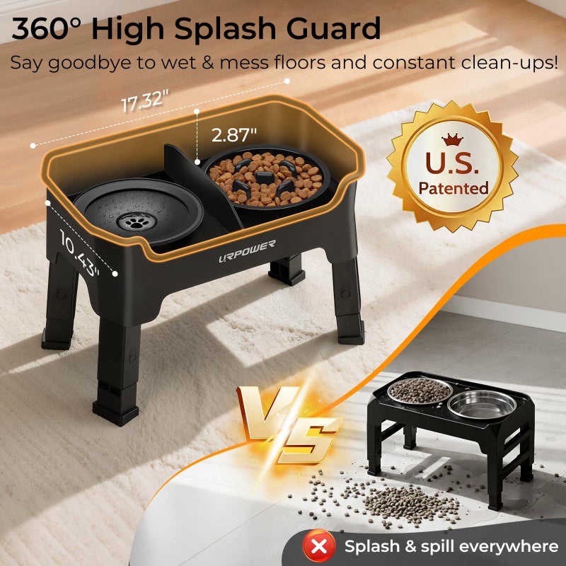 URPOWER Mess Proof Elevated Dog Bowls 4 Height Adjustable Raised Stand with No Spill Water Bowl and Slow Feeder Dog Bowls Non-Slip Food and Water Bowl Set for Small, Medium & Large Dogs - Image 4