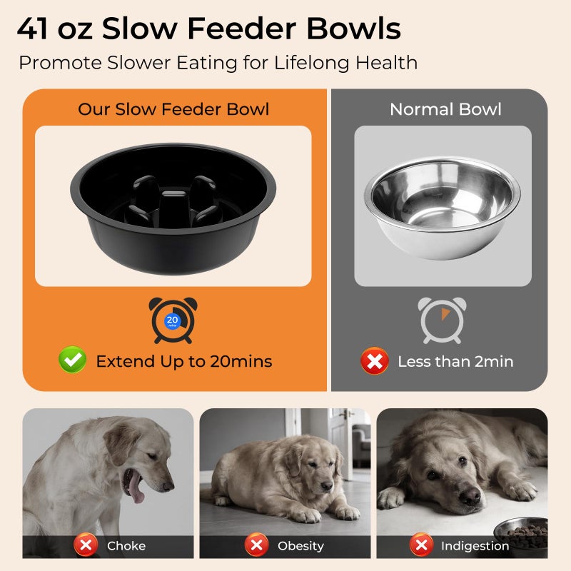 URPOWER Mess Proof Elevated Dog Bowls 4 Height Adjustable Raised Stand with No Spill Water Bowl and Slow Feeder Dog Bowls Non-Slip Food and Water Bowl Set for Small, Medium & Large Dogs - Image 3