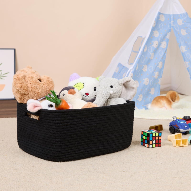 MiniArk Large Storage Baskets for Shelves, Closet Organizers Bins for Clothes Blanket Towels, Baby Nursery, Toy Baskets Box, Woven Rope Baskets, 17 x 13 x 7.5â€, 2 Packs Black - Image 5