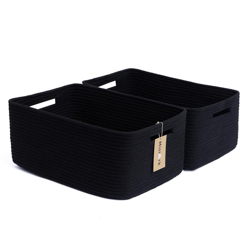 MiniArk Large Storage Baskets for Shelves, Closet Organizers Bins for Clothes Blanket Towels, Baby Nursery, Toy Baskets Box, Woven Rope Baskets, 17 x 13 x 7.5â€, 2 Packs Black - Image 1