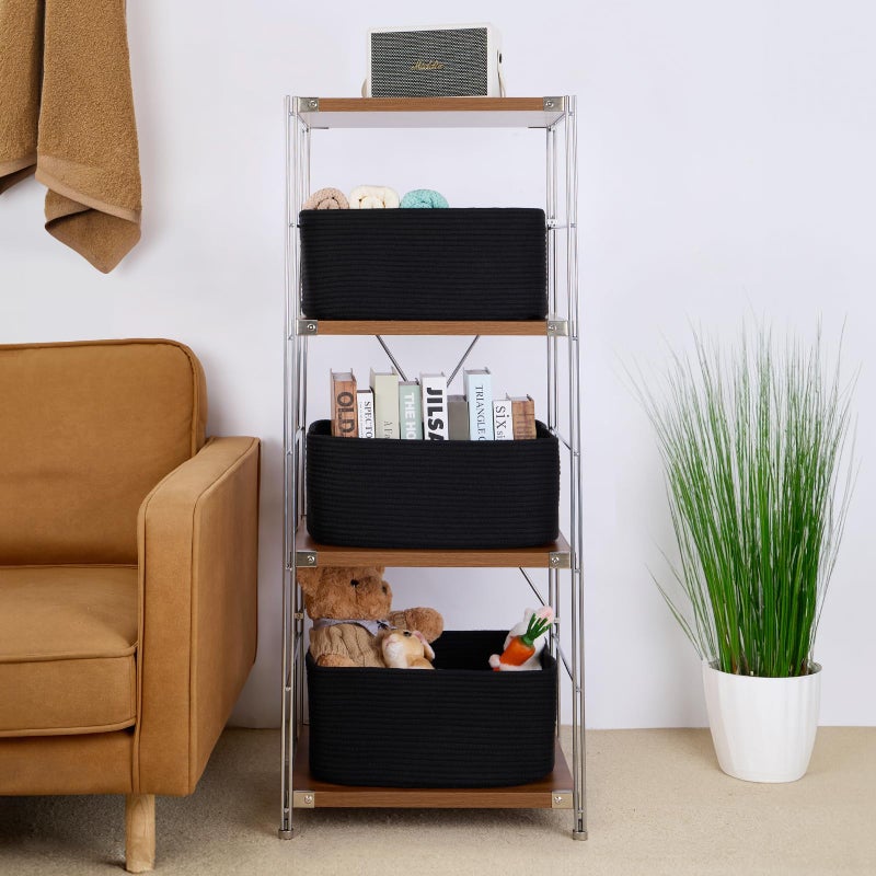 MiniArk Large Storage Baskets for Shelves, Closet Organizers Bins for Clothes Blanket Towels, Baby Nursery, Toy Baskets Box, Woven Rope Baskets, 17 x 13 x 7.5â€, 2 Packs Black - Image 4