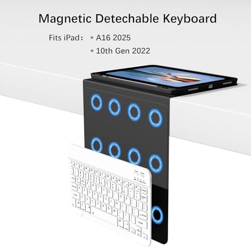 Divufus Keyboard Case for iPad 11th Generation (A16) 2025, for iPad 10th Generation 2022 [Magnetic Detachable Wireless Keyboard][Support 3 System] Folio Case with Pencil Holder, Navy Blue - Image 3