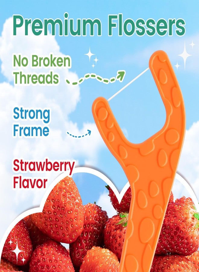Lakeyface 200 Count Biodegradable Kids Flossers, Strawberry Flavored Eco-Friendly Plant-Based Kids Floss Picks, No Fluoride & BPA Free, Vegan Natural Dental Floss Picks for Kids - 4 Fun Animal Designs - Image 4