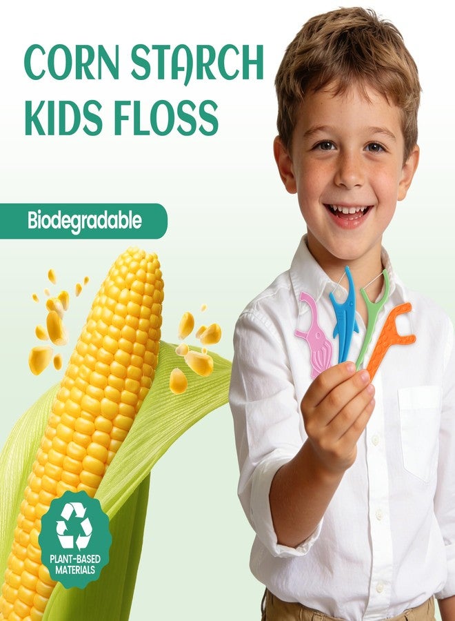 Lakeyface 200 Count Biodegradable Kids Flossers, Strawberry Flavored Eco-Friendly Plant-Based Kids Floss Picks, No Fluoride & BPA Free, Vegan Natural Dental Floss Picks for Kids - 4 Fun Animal Designs - Image 2