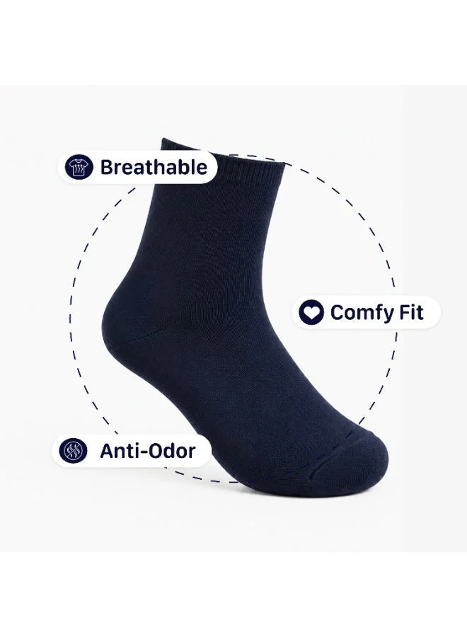 Luay Navy Blue LUAY Kids Cotton Rich School Socks Pack of 6 | Unisex Ankle Length Socks for Boys & Girls | Soft Breathable Stretch Socks | Everyday School & Casual Wear | Navy  | Best Price UAE