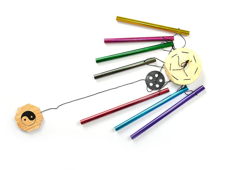 Gunendra Crafts Wood Metal Wind Chime Solid Wood and Scrub Aluminum Alloy Gold Tubes Wind Chime Large Wind Chime for Party Garden Decor Gift etc Multicolour 30 Inch - Image 3