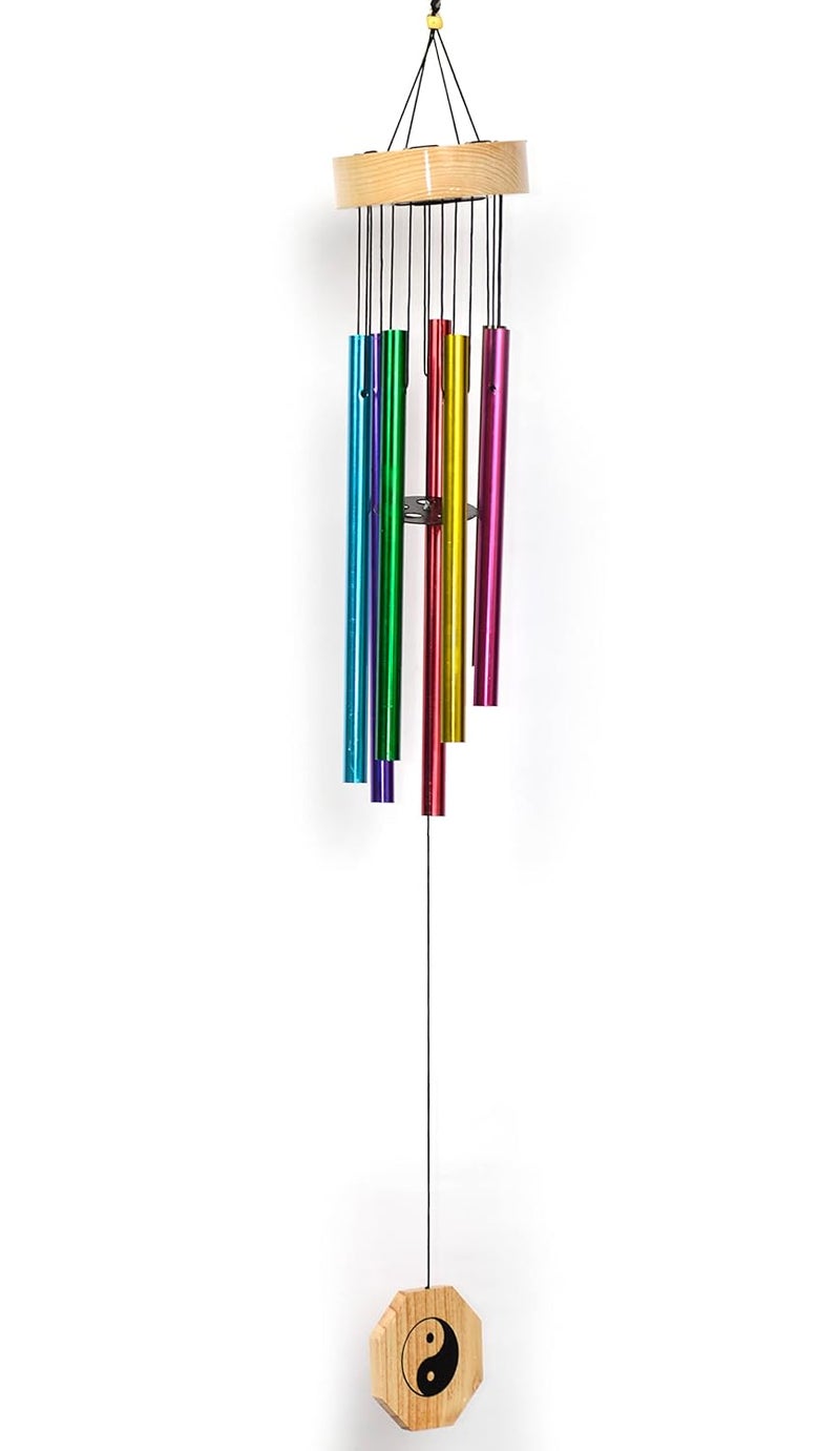 Gunendra Crafts Wood Metal Wind Chime Solid Wood and Scrub Aluminum Alloy Gold Tubes Wind Chime Large Wind Chime for Party Garden Decor Gift etc Multicolour 30 Inch - Image 1